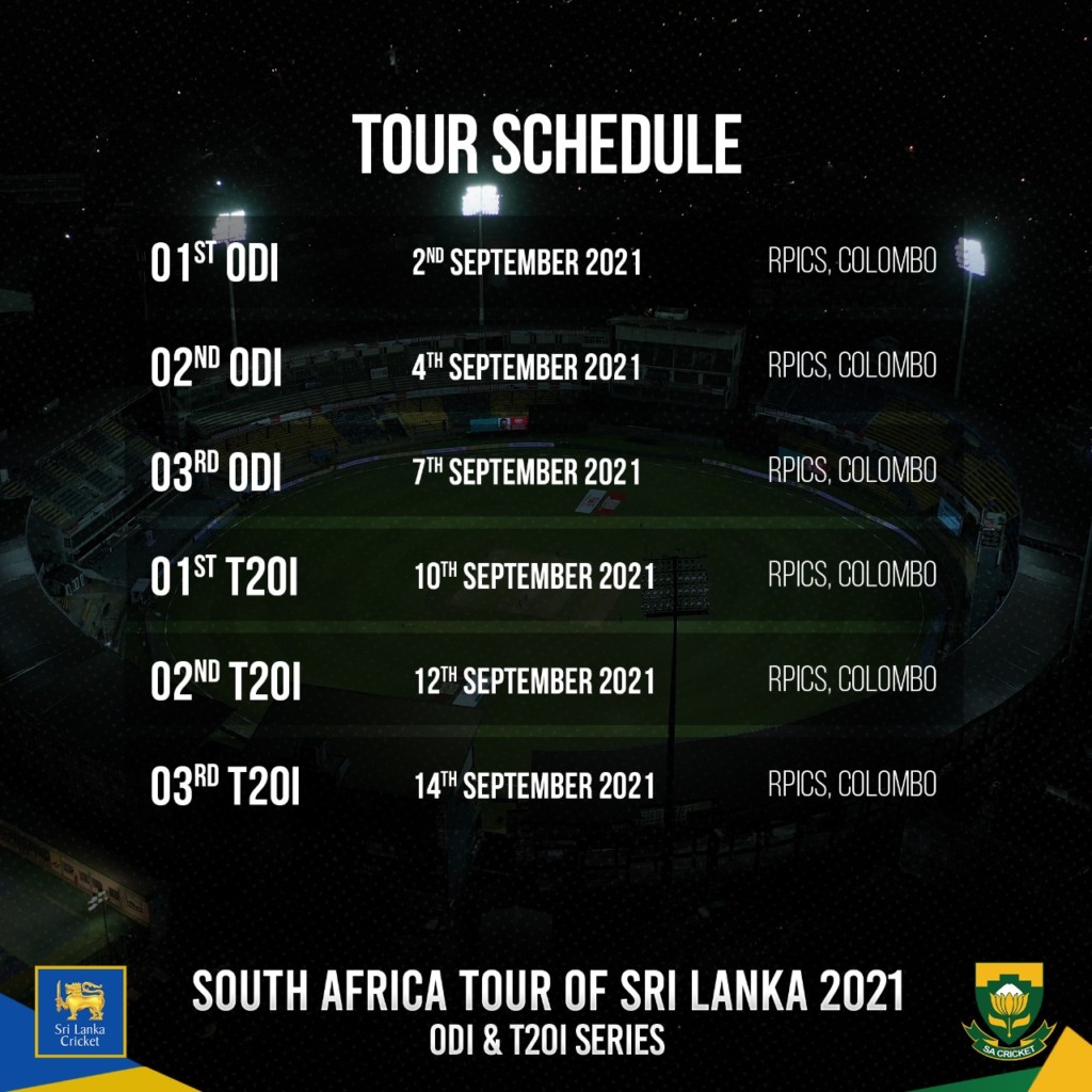 Full schedule South Africa in Sri Lanka, 2021